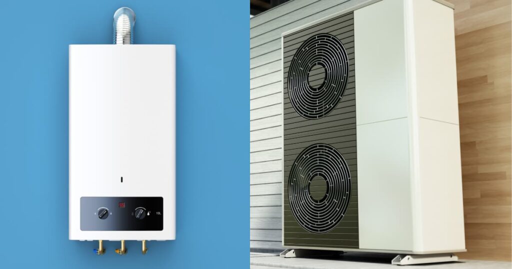 chaudiere et unite exterieur d'une pompe à chaleur
